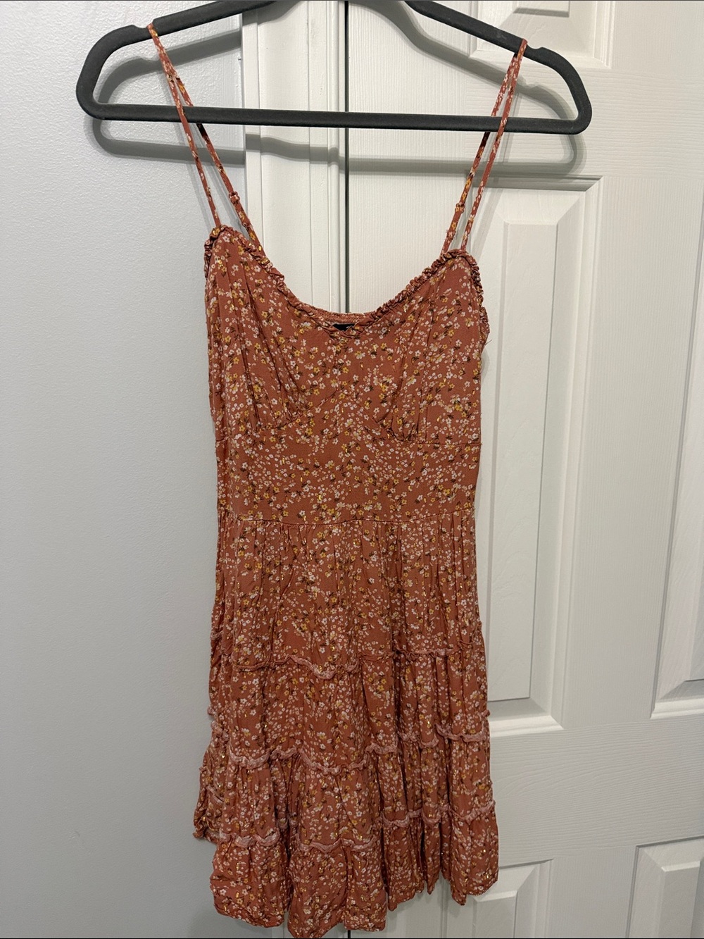 Floral Spaghetti-Strap Tiered Sundress - Rust